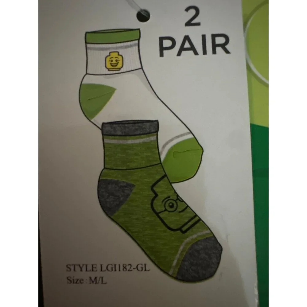 Lego Boys Socks 2 Pair Set M/L Green & White